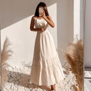 NWT Zara Cream Maxi Midi Dress Rustic Boho